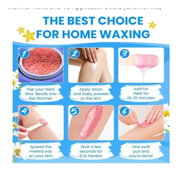 Hard Wax Beads - Sensitive Skin Hair Removal Kit 1.2lb Refill Pack 10 App Sticks - Picture 9 of 10